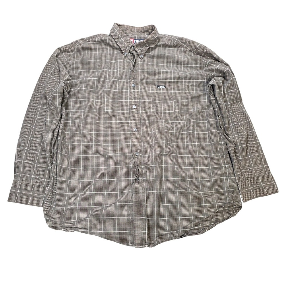 Vintage Chaps Ralph Lauren Button Down Shirt Mens‎ Size XXL Brown White Plaid